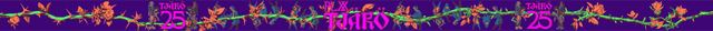 The Tjärö 2025 wristband: orange roses on a green thorned vine across a purple band, with PLXX TJÄRÖ and a large 25 in magenta blackletter.