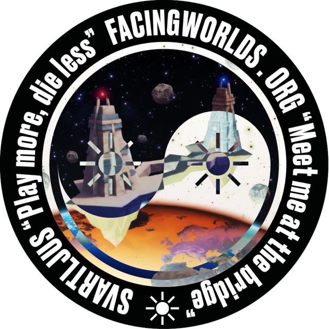 The full circular Facing Worlds image-tracking marker, built from the opposing towers and two sun symbols.
